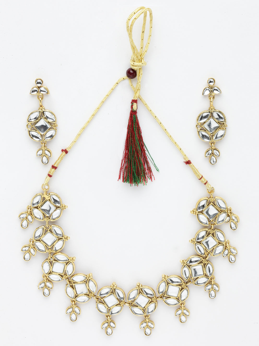 Gold-Plated & White Kundan Reversible Jewellery Set