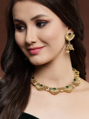 Gold-Plated & Green Stone-Studded Jewellery Set