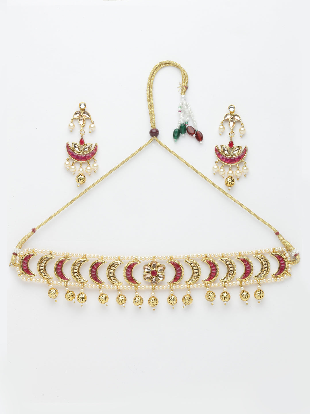 Gold-Plated & White Kundan Reversible Jewellery Set