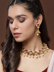 Gold-Plated & Red Antique Jewellery Set