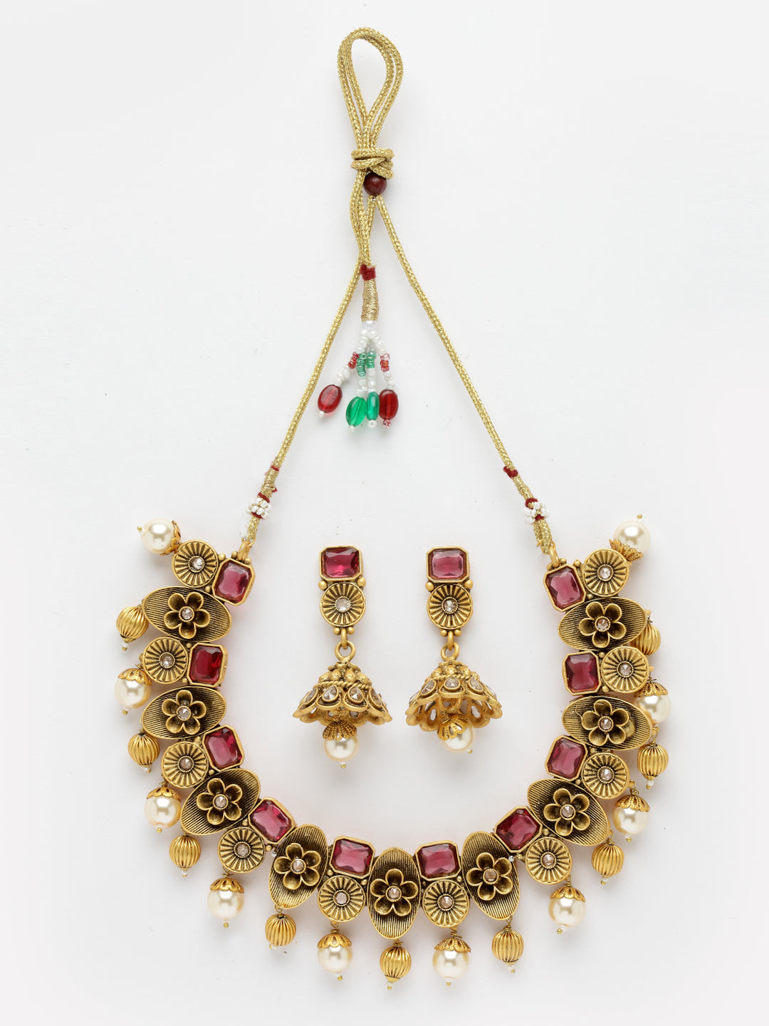 Gold-Plated & Red Antique Jewellery Set