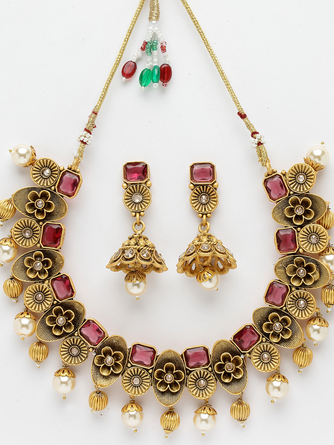 Gold-Plated & Red Antique Jewellery Set