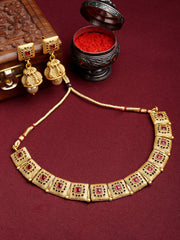 Red & Gold-Plated Stone-Studded Choker Jewellery Set