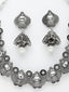 Silver-Toned & White Kundan Oxidised Jewellery Set