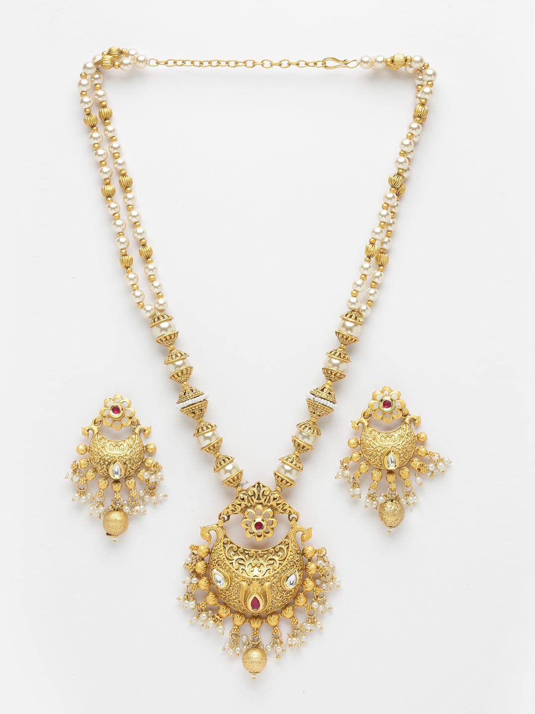 Gold-Plated & White Kundan Jewellery Set