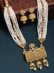 Gold-Plated Kundan-Studded & Pearl Beaded Jewellery Set