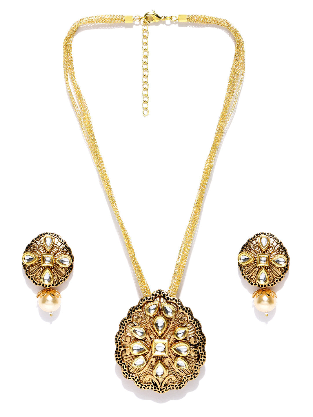 Gold-Toned Stone-Studded Kundan Jewellery Set