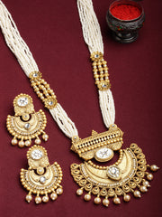 Gold-Plated & White Kundan & Pearl Jewellery Set