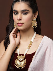 Gold-Plated & White Kundan & Pearl Jewellery Set