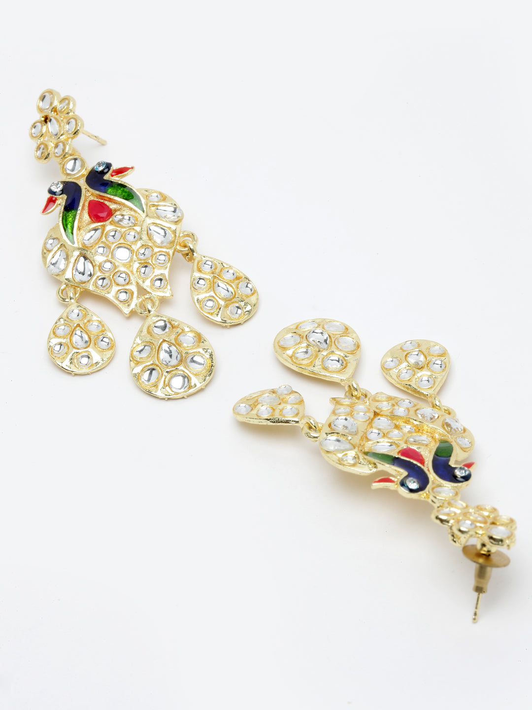 Gold-Plated & Maroon Kundan Studded Reversible Jewellery Set
