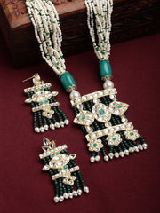 Gold-Plated & White Kundan Studded & Beaded Jewellery Set