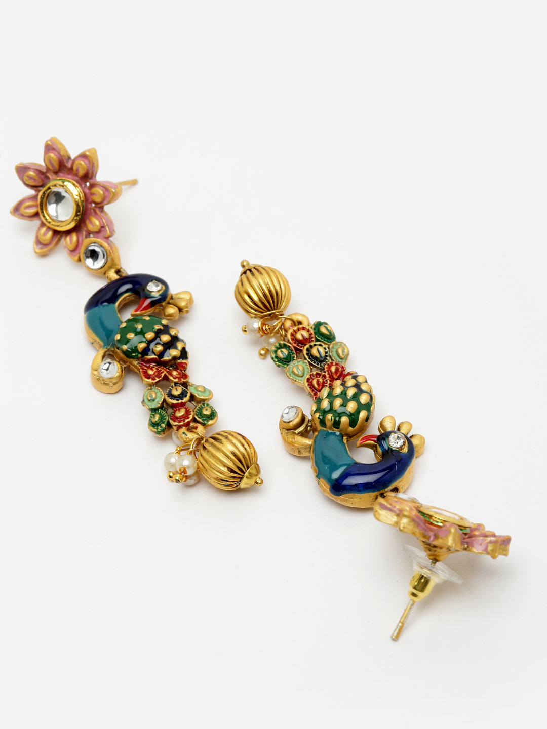 Gold-Plated & White Kundan Meenakari Jewellery Set