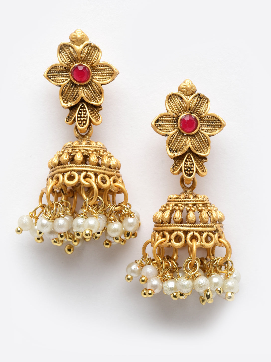 Gold-Plated Kundan Studded & Beaded Necklace And Earrings