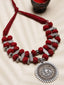 Silver-Toned & Maroon German Silver Oxidised Necklace