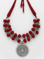 Silver-Toned & Maroon German Silver Oxidised Necklace