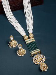 Gold-Plated Kundan-Studded & Pearl Beaded Jewellery Set