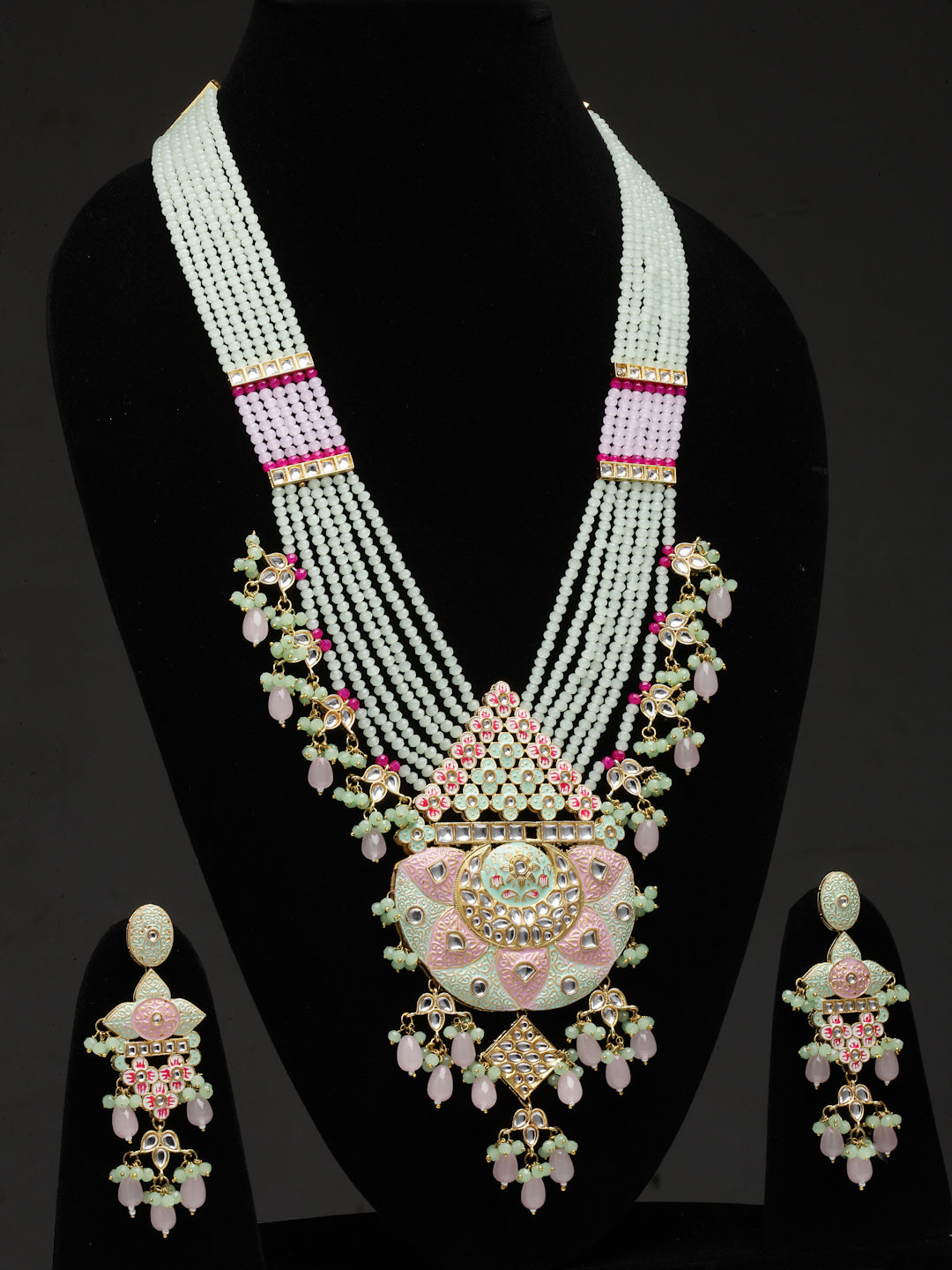 Gold-Plated & Green Kundan Jewellery Set