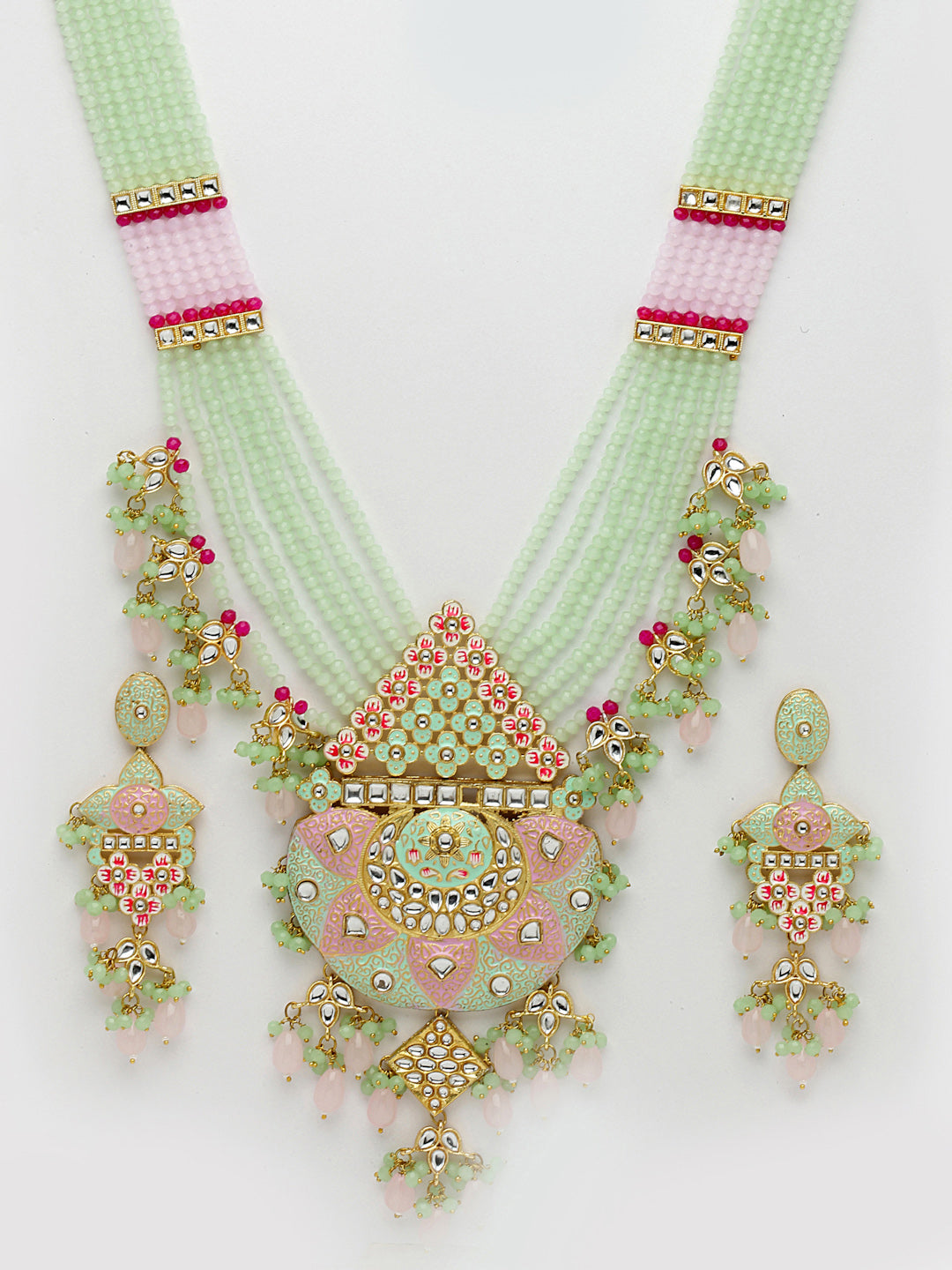 Gold-Plated & Green Kundan Jewellery Set