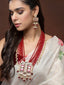 Gold-Plated & Red Kundan & Pearls Beaded Jewellery Set