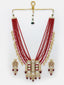 Gold-Plated & Red Kundan & Pearls Beaded Jewellery Set