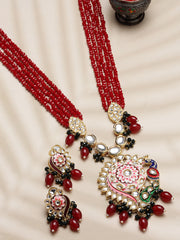 Gold-Plated & Red Kundan Jewellery Set