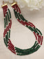 Gold-Plated Red & Green Multilayered beaded Necklace