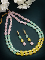 Women Gold-Plated Green & Yellow Pearl Beaded Jewellery Set