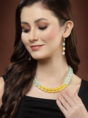 Women Gold-Plated Green & Yellow Pearl Beaded Jewellery Set