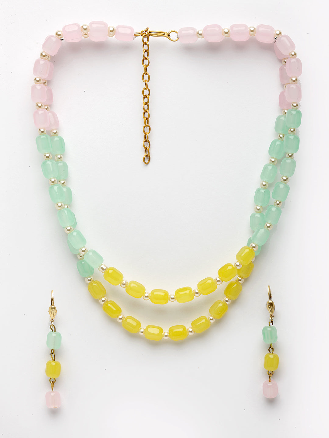 Women Gold-Plated Green & Yellow Pearl Beaded Jewellery Set