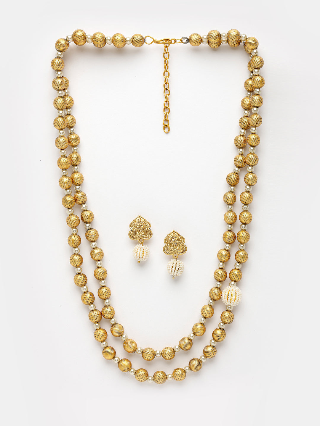Women Gold-Plated & White Pearl Beaded Jewellery Sett