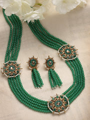 Women Gold-Plated Green Stone & Beads-Studded Jewellery Set