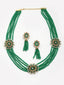 Women Gold-Plated Green Stone & Beads-Studded Jewellery Set