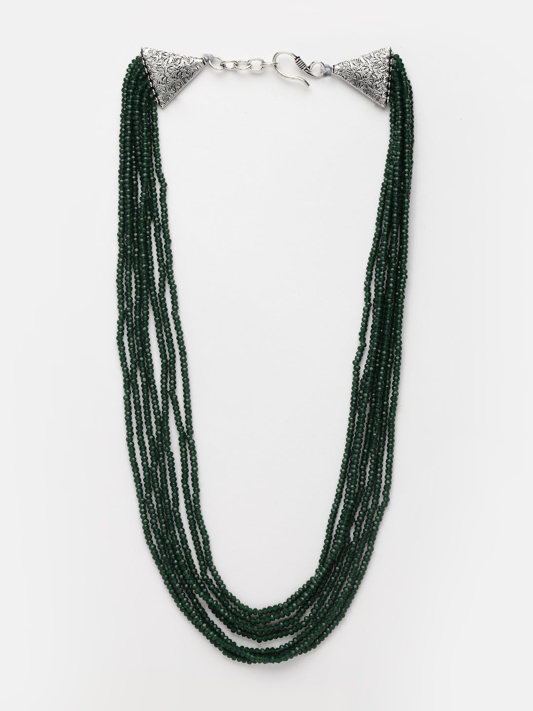 Green & Silver-Toned German Silver Silver-Plated Oxidised Necklace