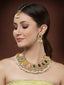 Gold-Plated Kundan Studded & Beaded Necklace And Earrings With Maang Tika