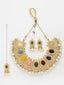 Gold-Plated Kundan Studded & Beaded Necklace And Earrings With Maang Tika