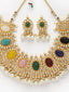 Gold-Plated Kundan Studded & Beaded Necklace And Earrings With Maang Tika