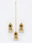 Gold-Plated Kundan Studded & Beaded Necklace And Earrings With Maang Tika