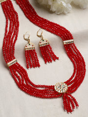 Gold-Plated Kundan-Studded Beaded Layered jewellery Set