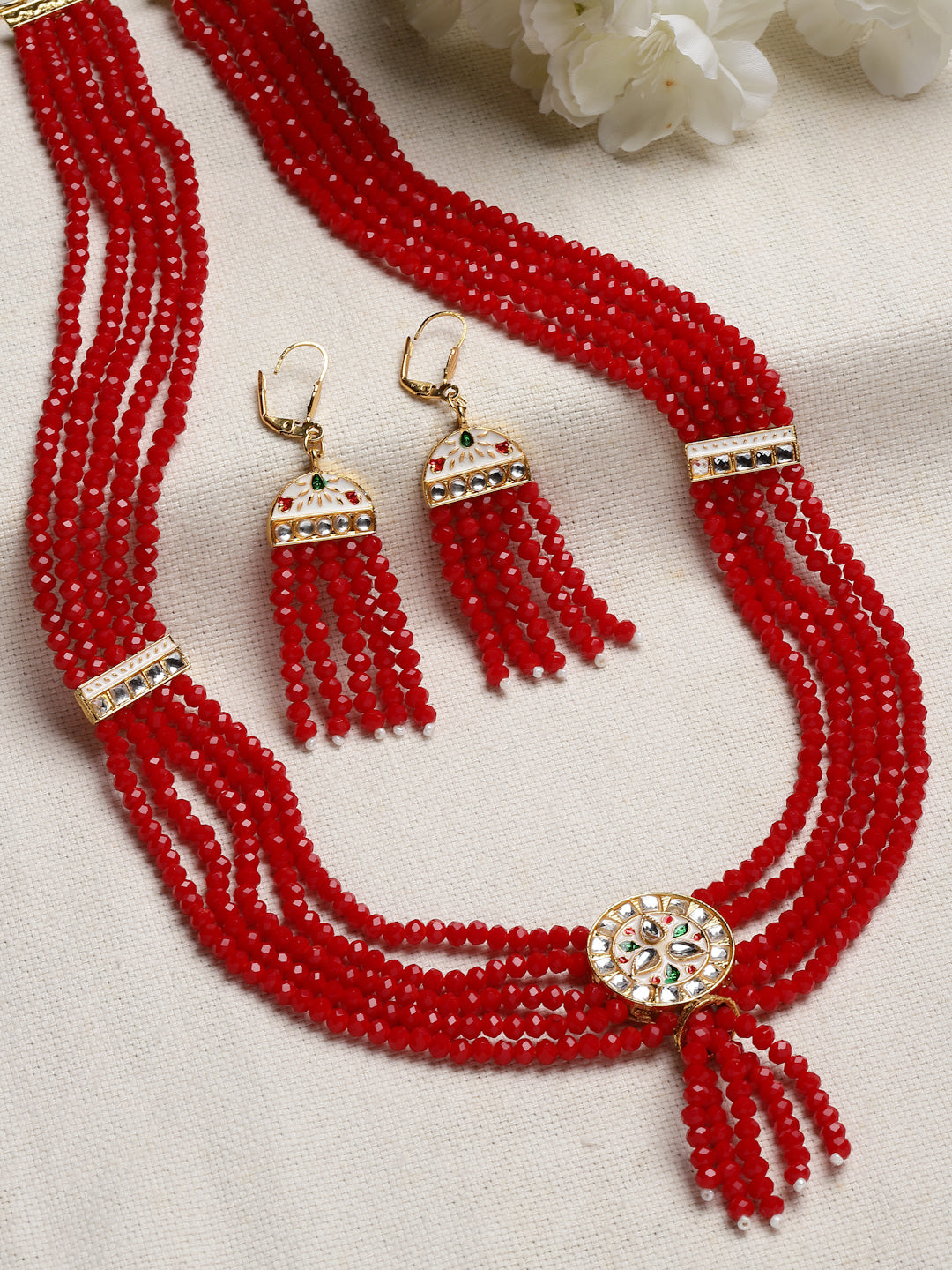 Gold-Plated Kundan-Studded Beaded Layered jewellery Set