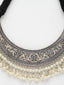 Oxidised Silver-Plated Pearl Cresent Shaped Choker Necklace