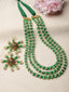 Gold-Plated Green & White Beads Layered Handcrafted Jewellery Set