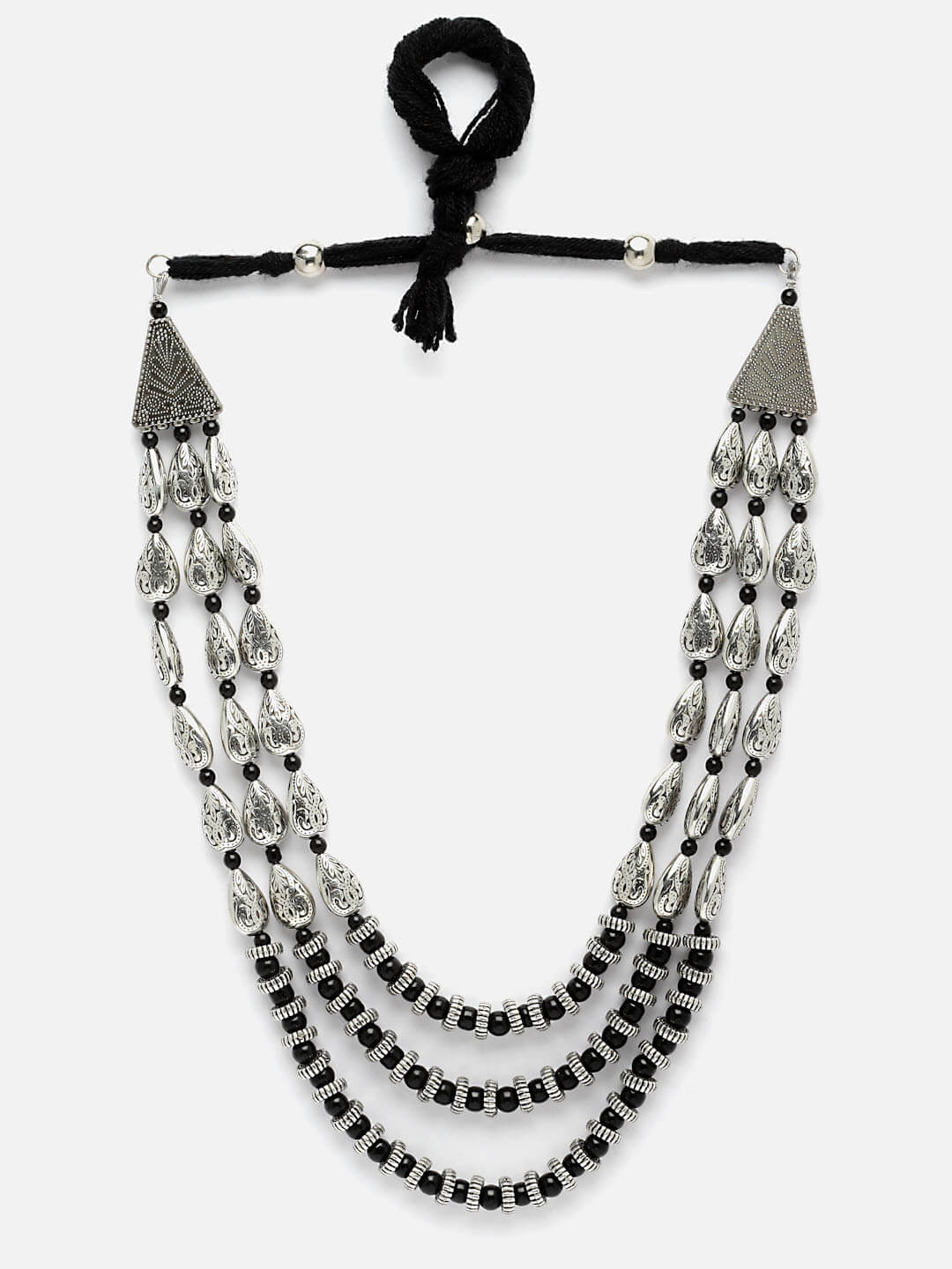 Oxidised Silver-Plated Black Beads Layered Handcrafted Necklace