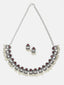 Silver-Plated Stone-Studded & Pearl-Beaded Necklace And Earrings