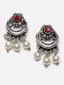 Silver-Plated Stone-Studded & Pearl-Beaded Necklace And Earrings