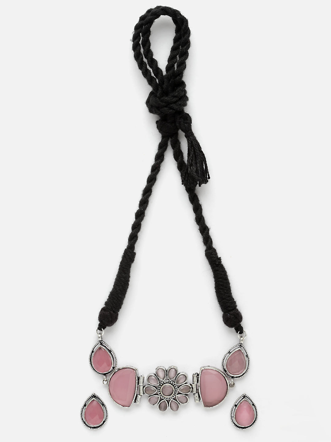 Silver-Plated Stone-Studded Necklace And Earrings