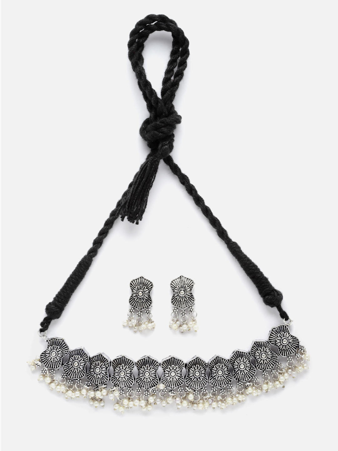 Oxidised Silver-Plated Pearl Handcrafted Jewellery Set