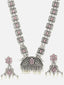 Oxidised Silver-Plated Pink Stone & Pearl Peacock Shaped Jewellery Set