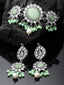 Silver-Plated Green Stone-Studded Embellished Jewellery Set