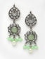 Silver-Plated Green Stone-Studded Embellished Jewellery Set