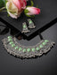 Oxidised Silver-Plated Green Stone Studded Jewellery Set